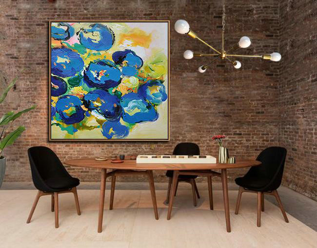 Oversized Canvas Art On Canvas,Oversized Palette Knife Painting Abstract Flower Painting On Canvas,Colorful Wall Art,Yellow,Blue,Green.etc